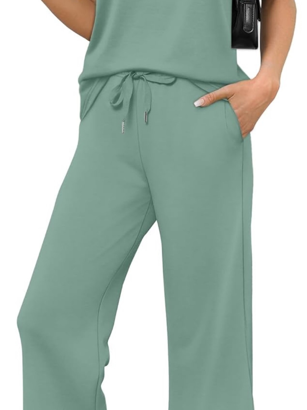 Relaxed Drawstring Tunic Top in Sage Green